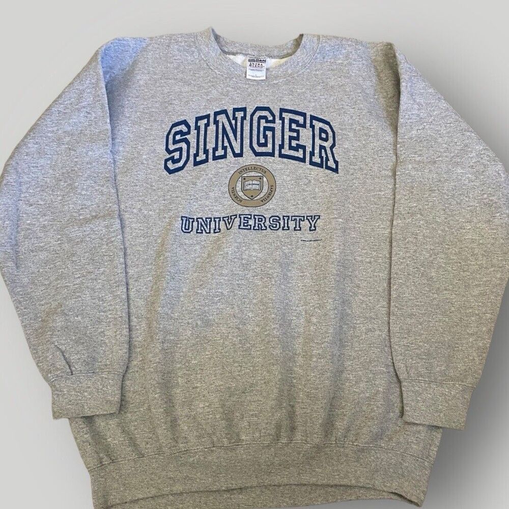 Singer‎ University Crewneck Sweatshirt Mens Large Grey Vintage Casual Gildan